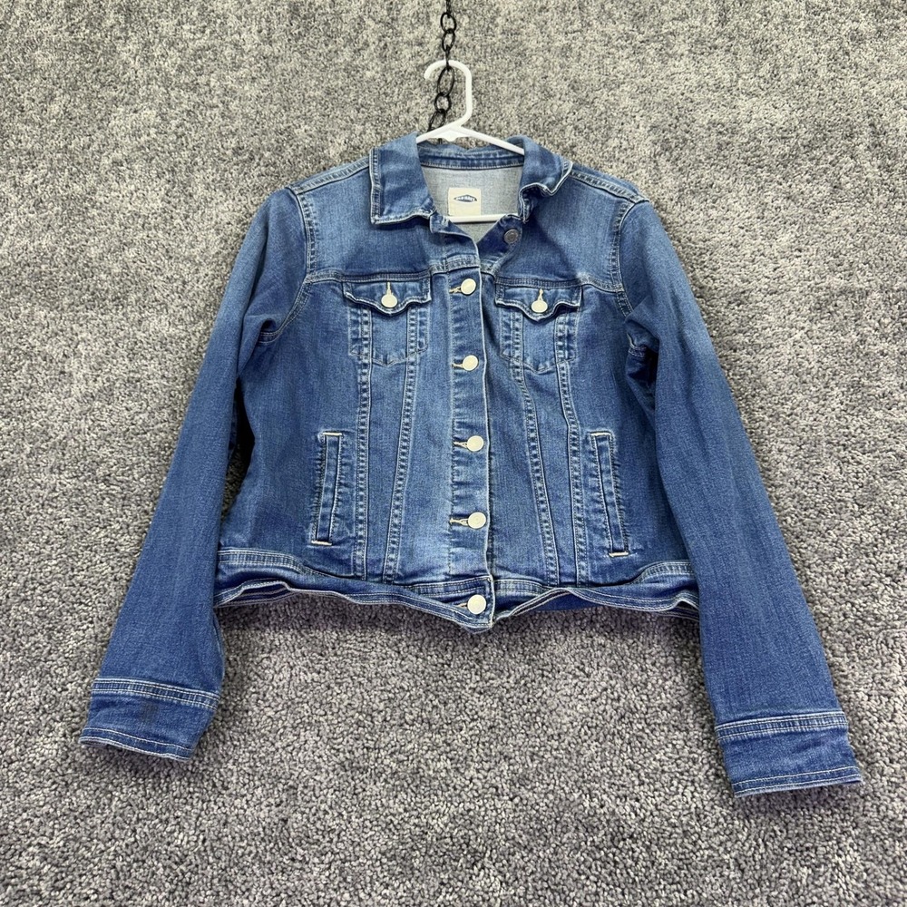 Old Navy Jacket Womens Medium Blue Denim Trucker Button Front Casual Short